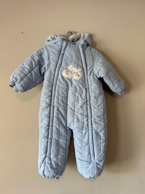 Le Petit Rothschild Baby Blue Quilted Snowsuit with Hood